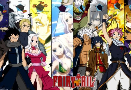 Fairy Tail - jellal fernandes, natsu dragneel, erza scarlet, gray fullbuster, juvia, mirajane strauss, elfman, lucy heartfillia, gajeel redfox, laxus