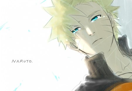 Naruto Uzumaki - whiskers, naruto shippuuden, plain background, naruto uzumaki, white background, naruto, anime, aqua eyes, uzumaki naruto, spiky hair