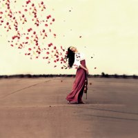 Girl with Violin and Rose Petals