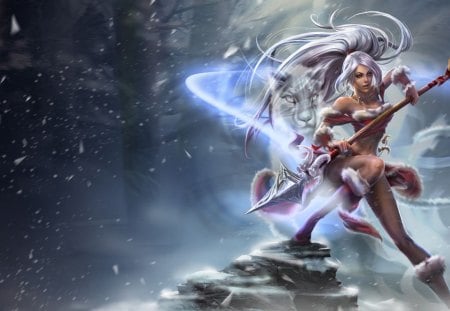 League of Legends - weapon, girl, tiger, league of legends