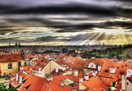 Prague - clouds, houses, architecture, europe