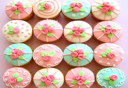 Pretty Pastel Cupcakes - cupcake, yellow, spring, treat, pink, party, colorful, green, yummy, dessert, pastel