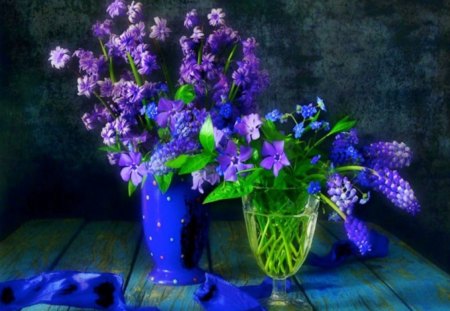 Shades of Blue - vase, lupine, purple, blue, lilacs, still life