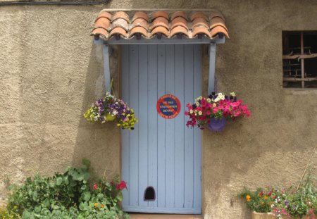 Welcome... - france, door, blue, house, flowers