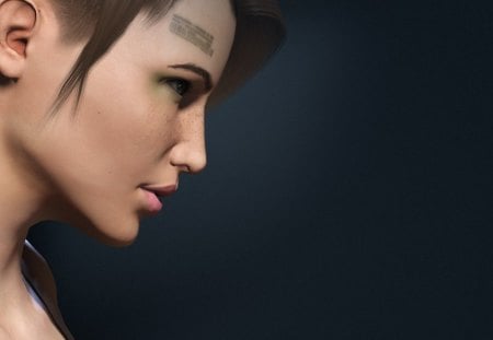 3d girl - abstract, girl, face, side view, 3d