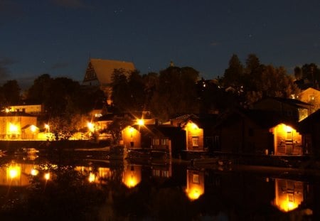 Untitled Wallpaper - river, porvoo, finland, old town, night