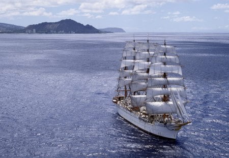 A Large White Sailboat - white, white sailboat