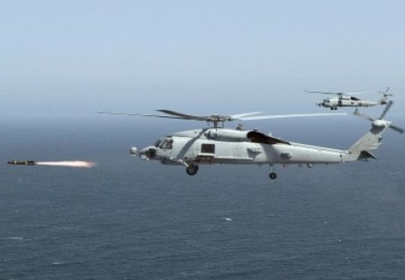 missile launch - fires hellfire missile, mh-60r seahawk