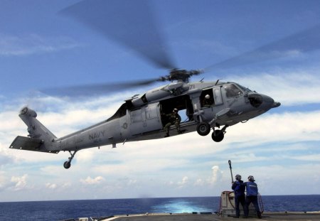 mh-60s knighthawk - hovers low, atlantic ocean, ships helipad