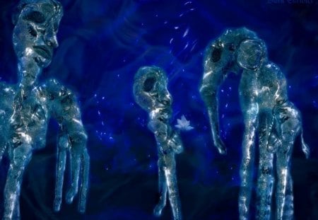 Ice Rose - face, stars, elephant, figures, blue, flower