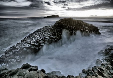 Bubbling Falls - sky, rocks, water, waterfall, ocean, nature