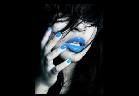 clear liquor - girl, lipstick, blue, black and white, black