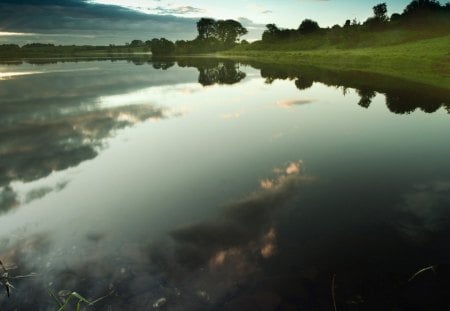 Beautiful Reflection - lakes, water, beautiful, sky, reflection, clouds, trees, nature, green