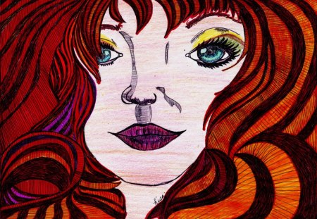 Redhead - colorful, women, drawing, beautiful