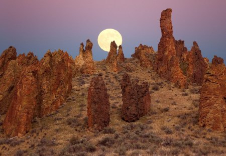 Rochas em Oregon - round, stakes, ceu, white, natureza, nature, mountain, rock, rochas, lua, dark, night, dry, sky, glowing, moon, desert, bonito, day