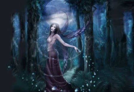 Magic elf - moon, magic, beautiful, splendor, girl, beauty, forest, elf, fairy