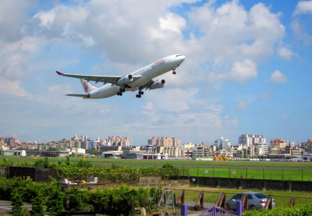 Aircraft was taking off - aircraft, casual restaurant, taking off, airport