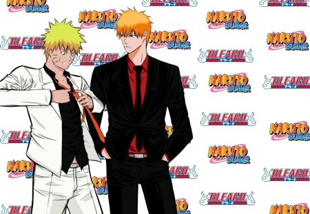 Naruto & Ichigo - naruto uzumaki, anime, uzumaki naruto, ichigo, kurosaki ichigo, duo, alternate clothing, naruto, bleach, ichigo kurosaki, spiky hair