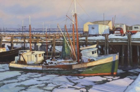 CAPE COD - ice, ocean, fishing, boats, winter, ships, coast, artwork, sea