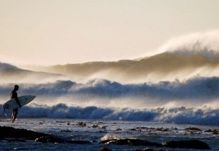 TAKING ON THE GIANTS - sports, beaches, surfing, ocean, bravery, forces of nature, sea, waves