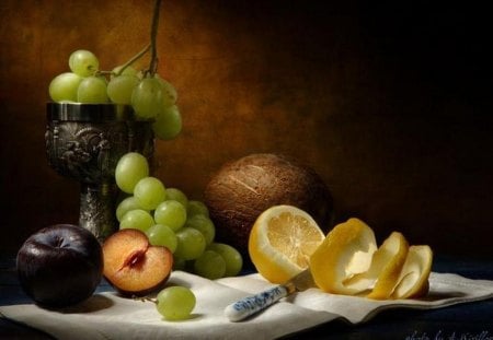 Still life - nature, arrangement, grape, food, apple, fruit