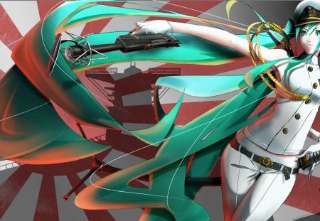 Anime - white, miku, microgun, ships, katana, vocaloid, anime