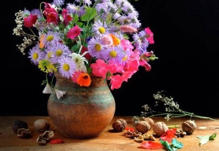 Old World Bouquet - vase, beautiful, photo, still life, flowers, style, colorful, old, art, antique