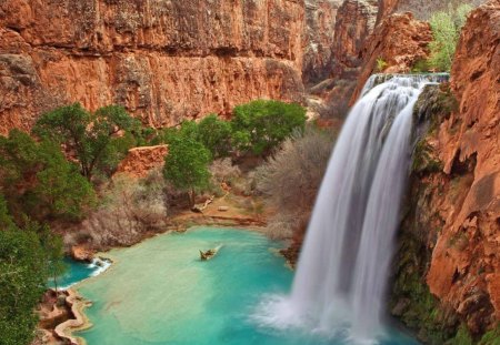 pouring water - lake, water, waterfall, mountain