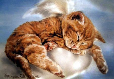 S.Naumovich. Pure angel when he sleeps ... - animal, kitten, painting, s naumovich, cute, art, cat