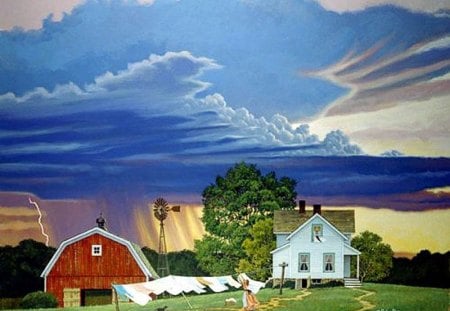 John Sloane * Change in the Weather - painting, clean, sky, art, john sloane, house