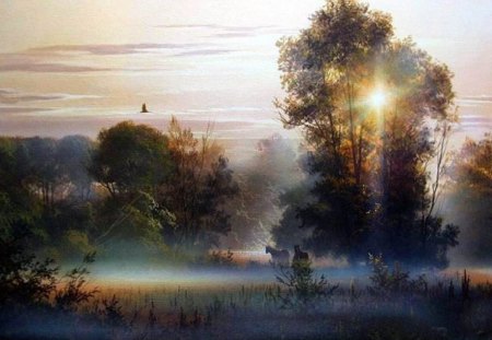 Yushkevich Victor. Morning in the Village - painting, sunrise, yushkevich victor, art