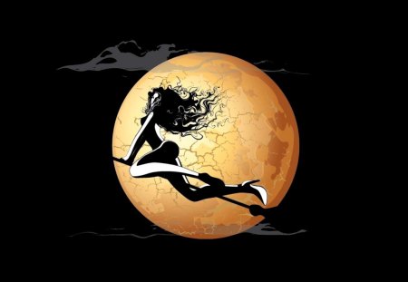 Walpurgis night - moon, magic, air, fullmoon, girl, beauty, night, lovely, light, witch, black, colorful