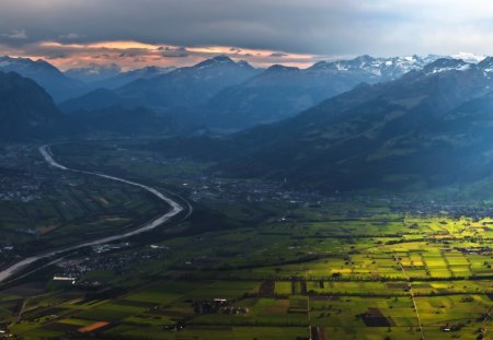 Top View - nature, village, landscape, river