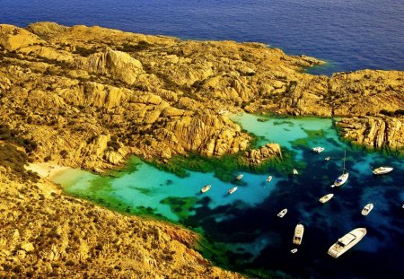 AERIAL VIEW of COVE - cove, marine scenes, europe, coast, blue, beach, island, watercraft, littoral zone, motorboat, mediterranean sea, sardinia, coastline, water, vacation, sea, travel, scenic, mediterranean coast, view from above, outdoors, sailboat, aerial view, southern europe, italy, bay