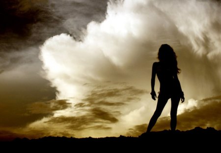 Shilouette - clouds, shilouette, woman, model