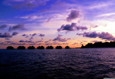 Maldives Seascape - sky, ocean, purple, maldives, blue, sunset, sea