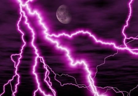 Lightning - moon, lightning, purple, thunder