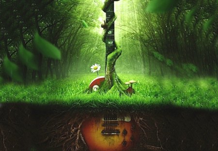 Earth Music - guitar, music, nature, graphik, planta, beautiful, green, colors, flower, earth