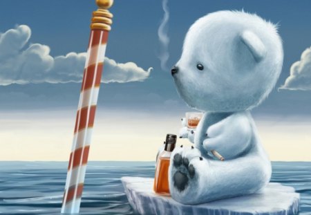 Weekend on ice - whiskey, funny, cute, cigarette, fun, polar bear