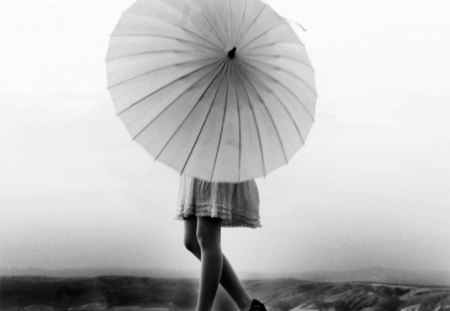 WALK - woman, art, walk, umbrella, photography, bw