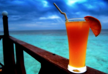 SUMMER COCKTAIL - summer, blue, juice, sea, ocean, orange, sky, cocktail