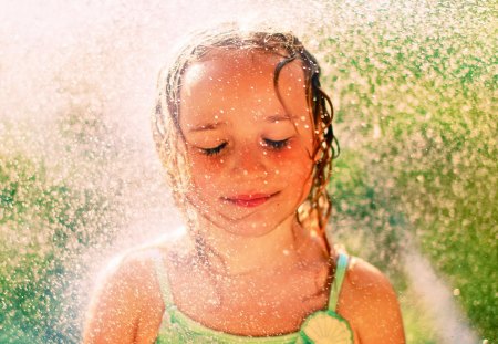 Feel the rain - little girl, water, wet, lovely, feeling, water drops, rain, rain drops, cute, face, emotions