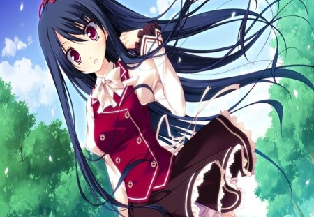 Yatsuka Itsuki - yatsuka itsuki, forest, strawberry nauts, anime, water, anime girl, school girl