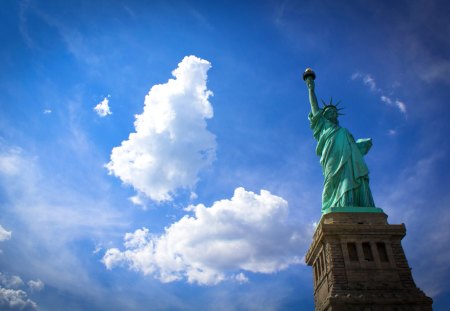 Miss Liberty - nice, new york, sky, sunshine, marvellous, miss liberty, great, wonderful, super, amazing, pretty, cloud, liberty, clouds, architecture, usa, manhattan, freedom, skyphoenixx1, adorable, statue, wallpaper, stunning, outstanding, picture, beautiful, awesome, fantastic