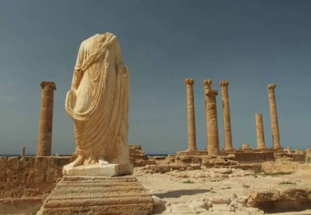 Cyrene, Libya Ancient Ruins - ancient, sculpture, earthquake, colony, greek, ruins, statues, roman, libya