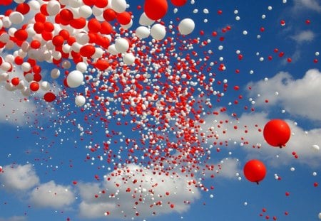 balloons - white, sky, balloons, red