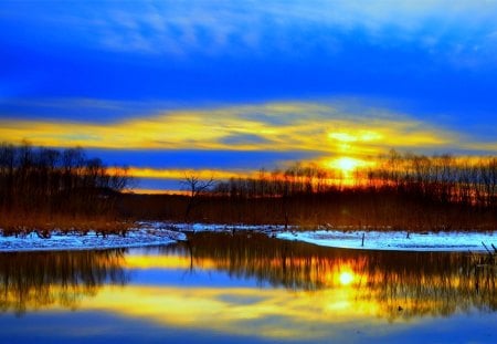 WINTER MORNING - morning, winter, lake, snow