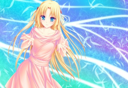 Anime - girl, long hair, anime, blonde, dress