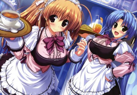 Waitresses - girls, waitress, anime, long hair, food