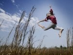 jumping in the fields